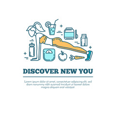 Naklejka premium Healthy fitness lifestyle lineart concept