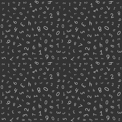 Fun numbers seamless pattern in Memphis style. Abstract background from random numbers. Cheerful background for the mathematics