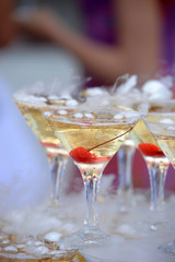 pyramid from glasses of champagne on wedding party