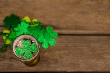 Glass of beer and shamrock for St Patricks Day