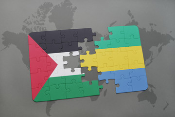 puzzle with the national flag of palestine and gabon on a world map