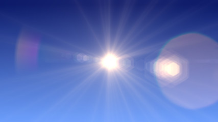 Sun lens flare in blue background horizontal frame (very high resolution)