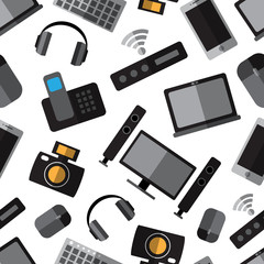 Seamless pattern background with simple devices flat icons on wh