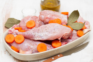 raw rabbit with carrot on dish