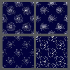 Set of seamless pattern background with hand drawn flowers