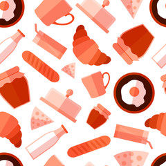 Seamless pattern background with simple orange breakfast food ic