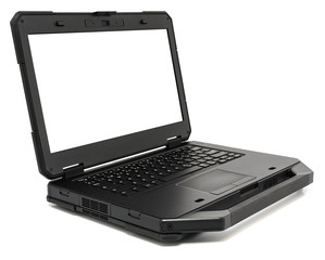 Rugged Laptop with blank screen, isolated on a white. - 141674977