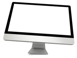 Aluminium computer with blank screen, isolated on a white.