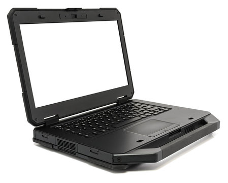 Rugged Laptop With Blank Screen, Isolated On A White.