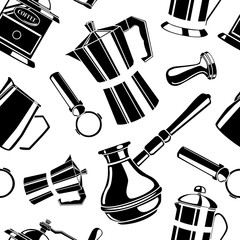 Seamless pattern background with black coffee tools 
