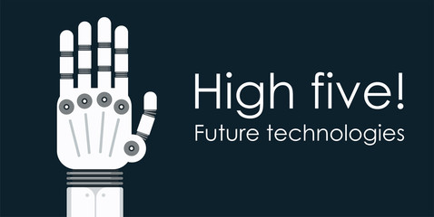 Modern robot hand palm. Flat vector background with copy space