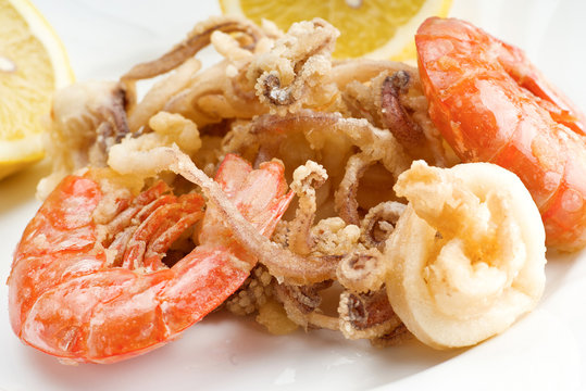 mixed fried fish,shrimp, squid and octopus