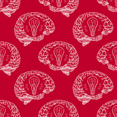 Fototapeta premium Seamless sketch brain and lightbulbs