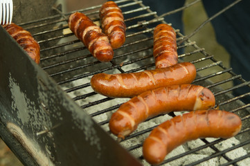 grilled sausages, barbecue