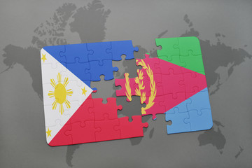 puzzle with the national flag of philippines and eritrea on a world map