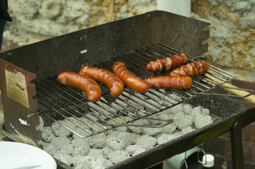 grilled sausages, barbecue