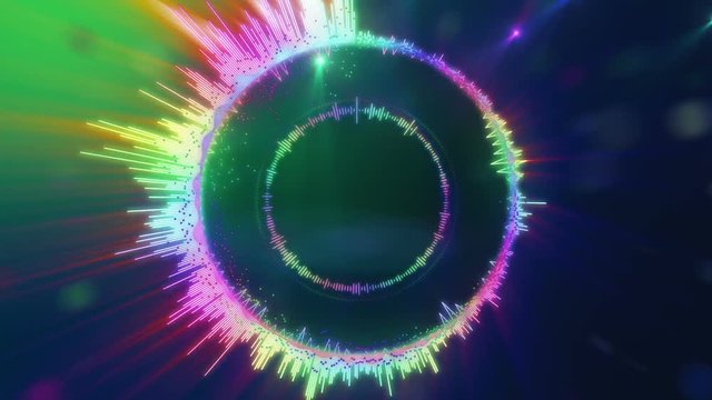 Colorful abstract equalizer in the form of a circle and plays music very quickly changing,