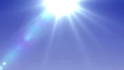 Sun lens flare in blue background horizontal frame (very high resolution)