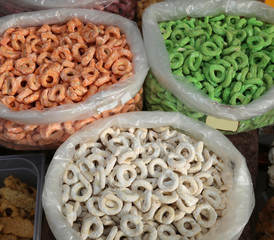 three huge bags of tarallini are typical foods of Italian tradit