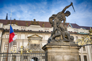 Fototapeta na wymiar Battle of Titans sculpture at Prague castle