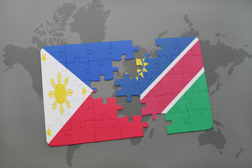 puzzle with the national flag of philippines and namibia on a world map
