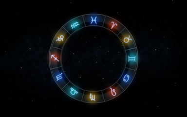 signs of zodiac over night sky and stars