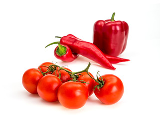 Pepper and tomato on white background