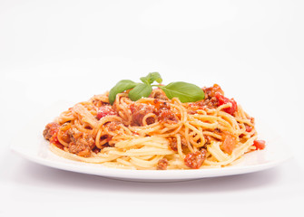 Spaghetti bolognese on a white background