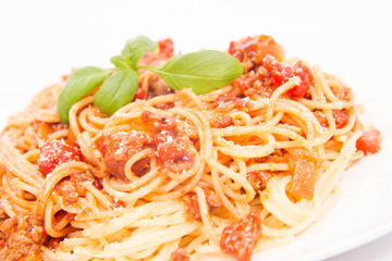 Spaghetti bolognese on a white background