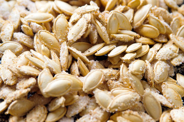 Baked pumpkin seeds covered with salt
