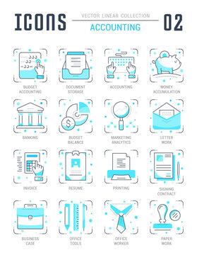 Set Vector Line Flat Icons of Accounting.