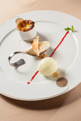 Apple sorbet, apple cream and apple souffle.