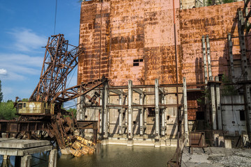 Rusty crane in Chernobyl Nuclear Power Plant Zone of Alienation, Ukraine