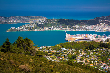Fototapeta na wymiar Location: New Zealand, capital city Wellington. View from the SkyLine track and Mount KayKay