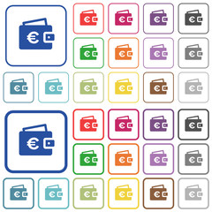 Euro wallet outlined flat color icons