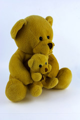 Soft and plush toys on a white background