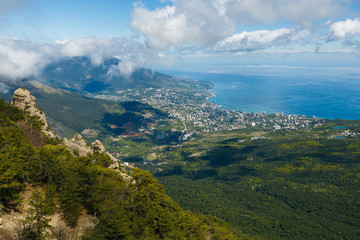 Aerial view of Yalta city from Ai-Petri mountain in Crimea
