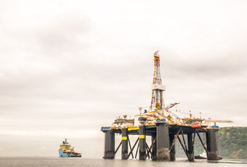 view on offshore oil rig in the North Sea by Scotland