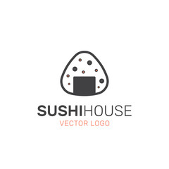 Vector Icon Style Illustration Logo of Asian Street Fast Food Bar or Shop, Sushi, Maki, Onigiri Salmon Roll with Chopsticks, Isolated Minimalistic Object