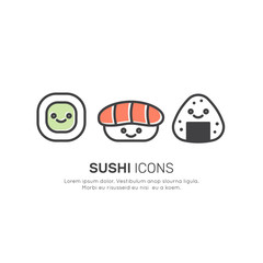 Vector Icon Style Illustration Logo of Asian Street Fast Food Bar or Shop, Sushi, Maki, Onigiri Salmon Roll with Chopsticks, Isolated Minimalistic Object
