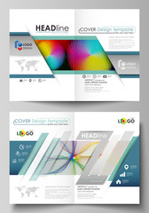 Business templates for bi fold brochure, flyer, booklet, report. Cover template, vector layout in A4 size. Colorful design, overlapping geometric shapes and waves forming abstract beautiful background