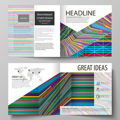 Obraz na płótnie Canvas Business templates for square design bi fold brochure, flyer, report. Leaflet cover, abstract vector layout. Bright color lines, colorful style with geometric shapes, beautiful minimalist background.