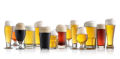 Set of different beer isolated on white background