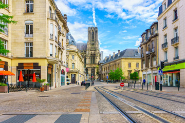 Architecture of Reims, a city in the Champagne-Ardenne region of France. - obrazy, fototapety, plakaty