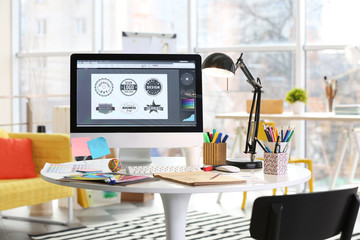 Modern graphic designer workplace