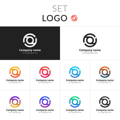 Circle logo set vector design. Abstract business logo on gradient background. Monochrome sphere symbol element. Colorful icon on isolated white and black background.