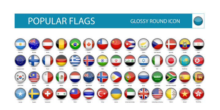 Popular flags glossy round icon