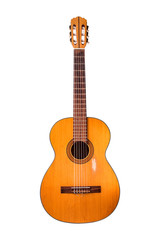     The old classical guitar  on white background.