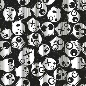 Seamless pattern with funny cute monsters. Vector
