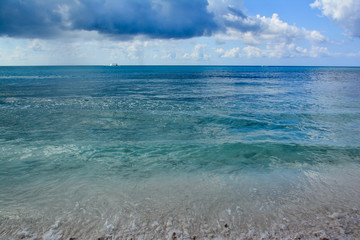 sea panoramic view of the Dominican Republic in the Caribbean with white beaches and palm trees